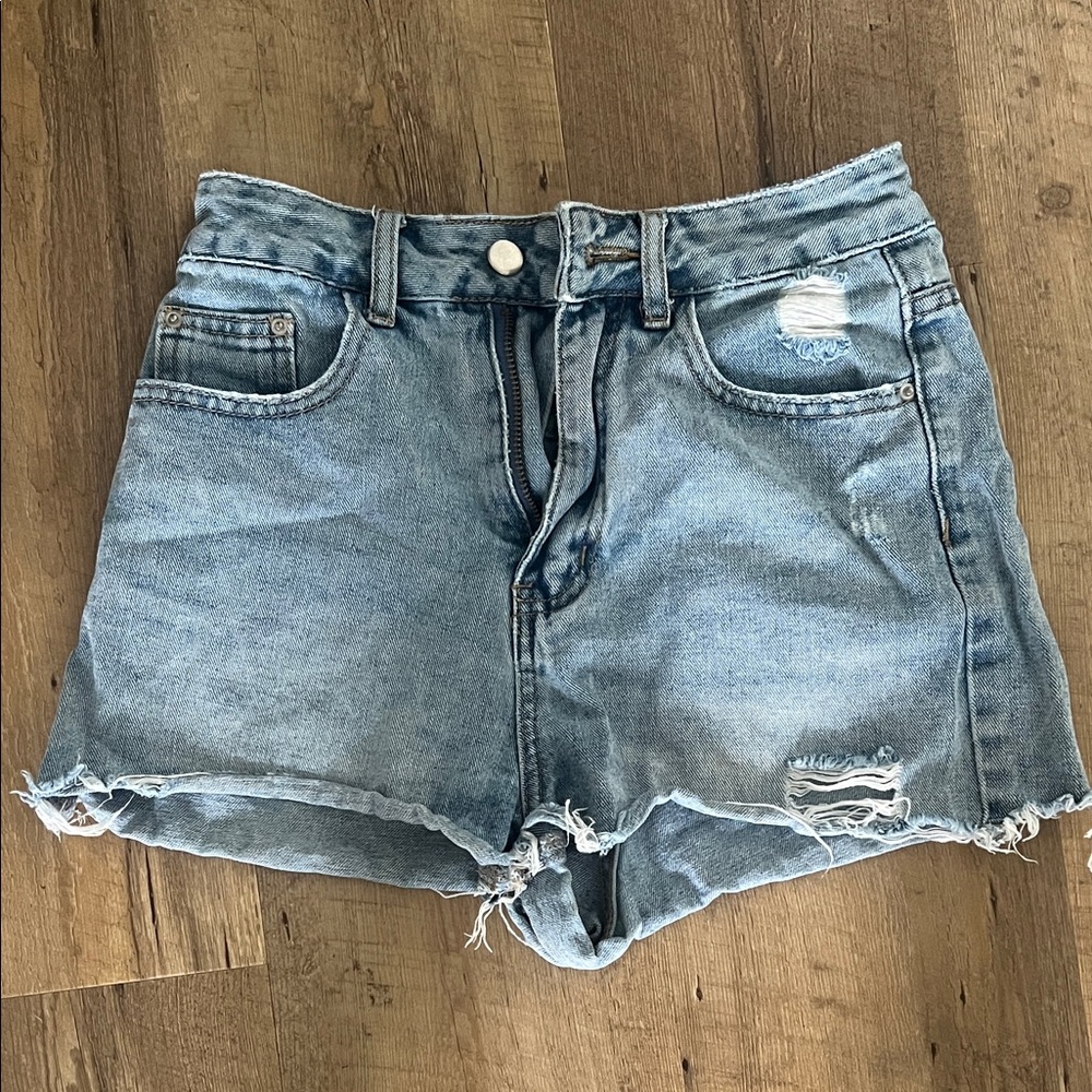 Distressed High-Waist Light Blue Denim Shorts - Women